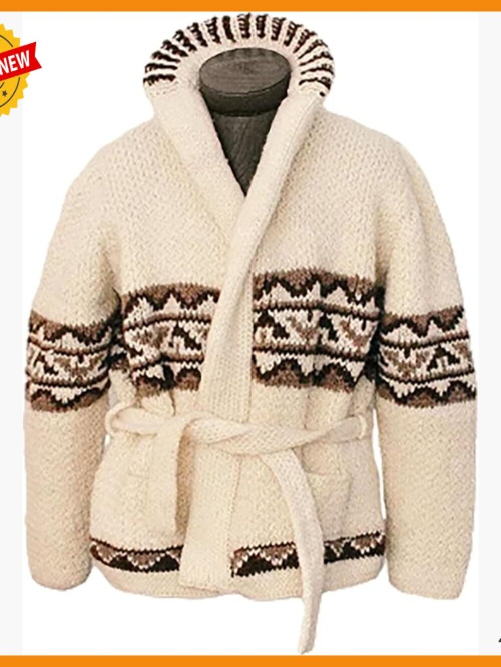 Handmade Chunky Knit Cardigan Shawl Collar Unisex Oversized Belted